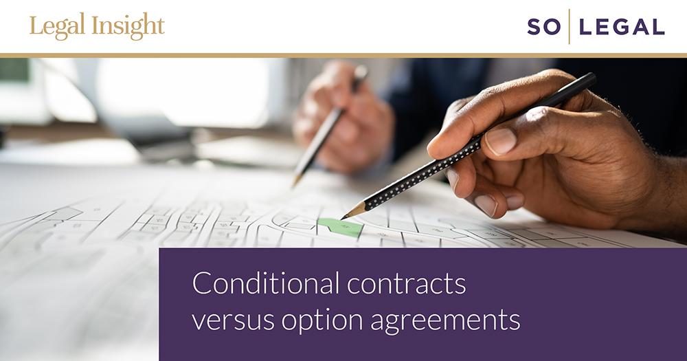 Site drawings being reviewed as part of a property development project involving conditional contracts and option agreements.