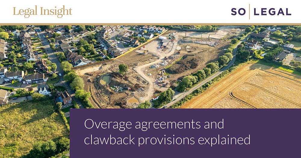 Aerial view of agricultural land and a housing development site illustrating the future development value that can give rise to overage obligations.